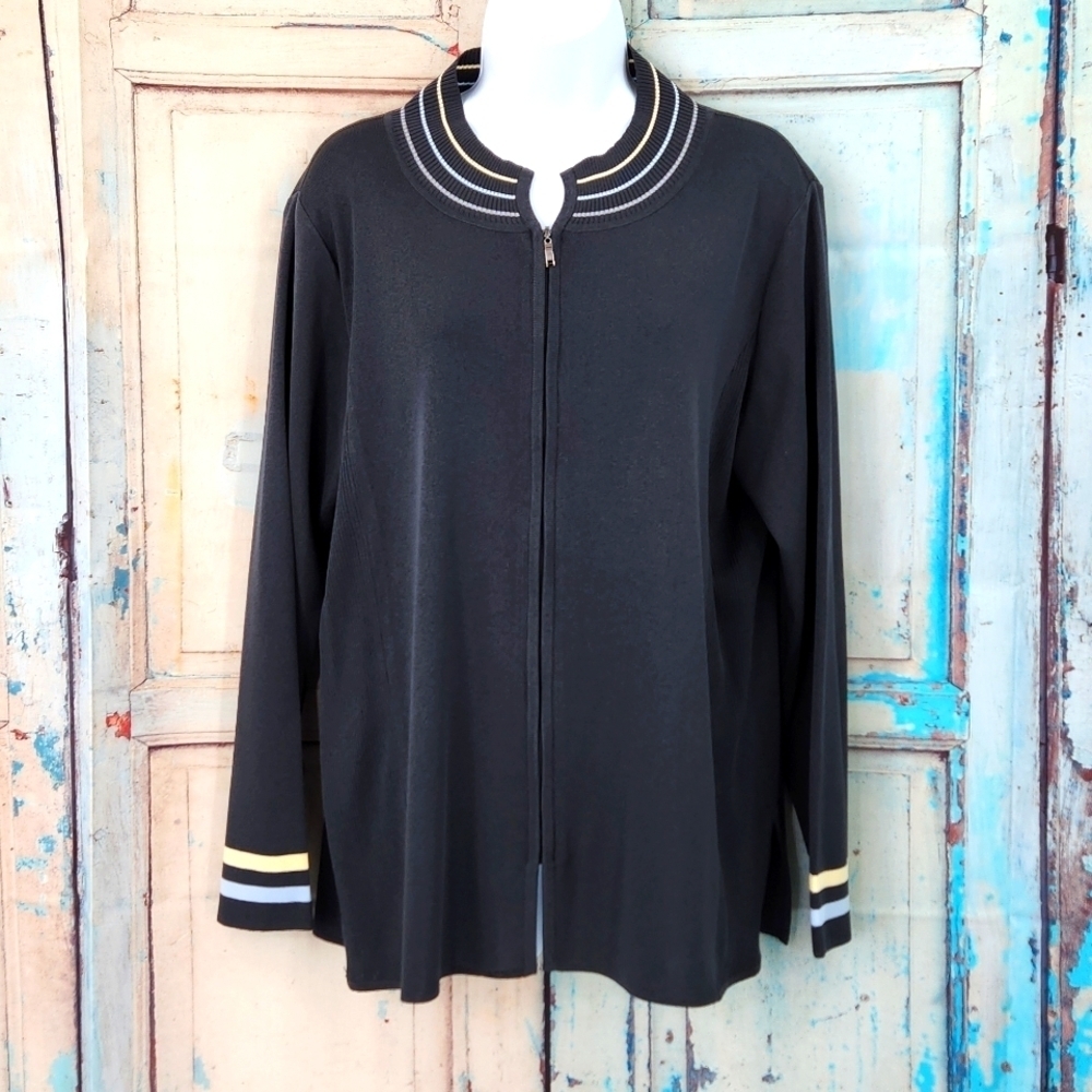 Exclusively Misook Gray Zip Front Cardigan